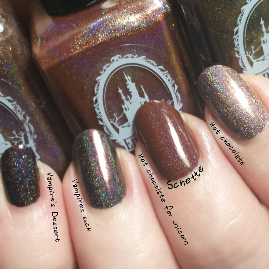 Les vernis Enchanted Polish Hot Chocolate, Hot Chocolate for Unicorn, Vampires suck and Vampire's dessert