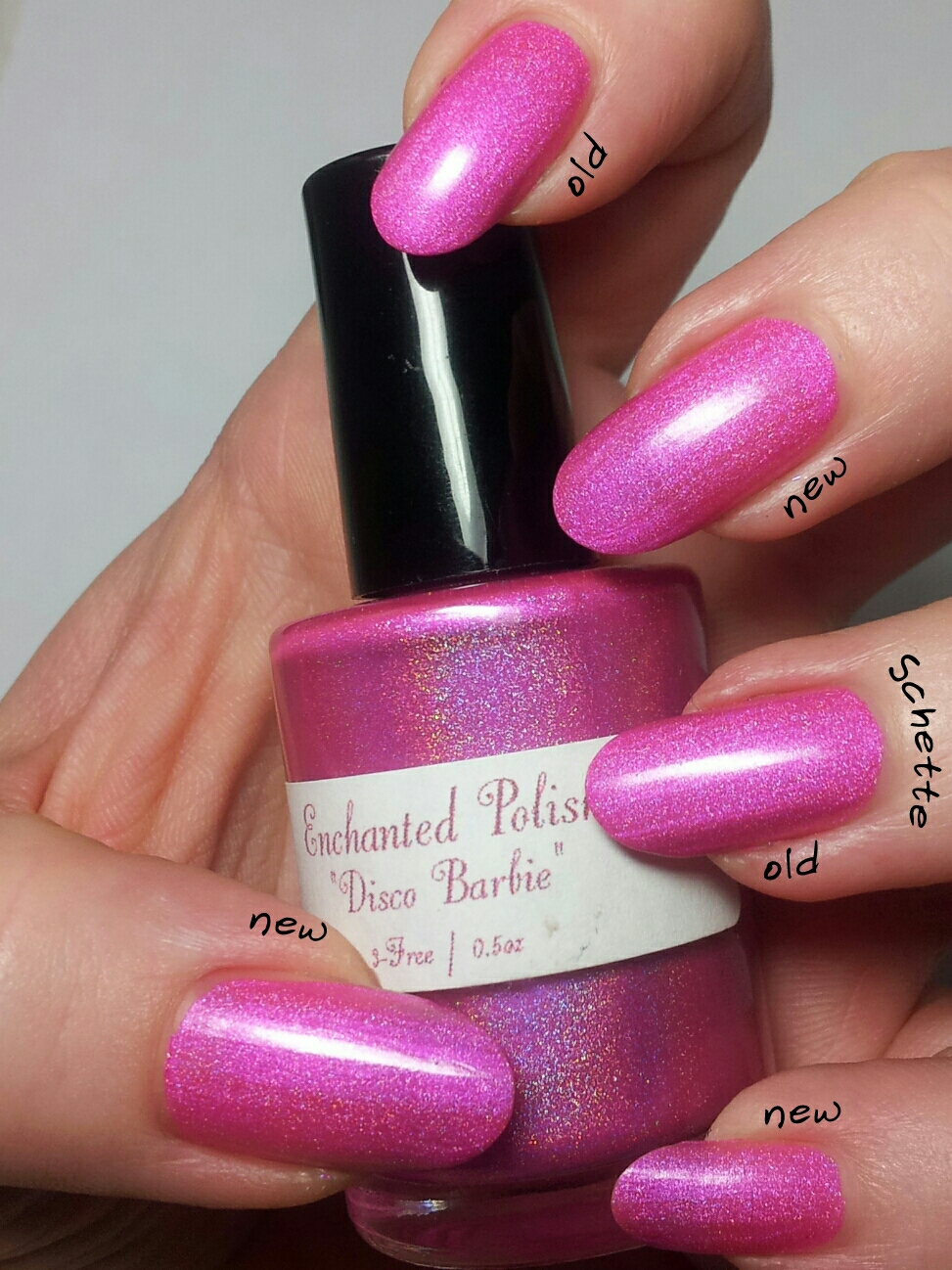 Le vernis Enchanted Polish - Disco Babie - Comparaison old / new